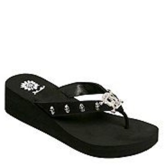 yellow box skull flip flops